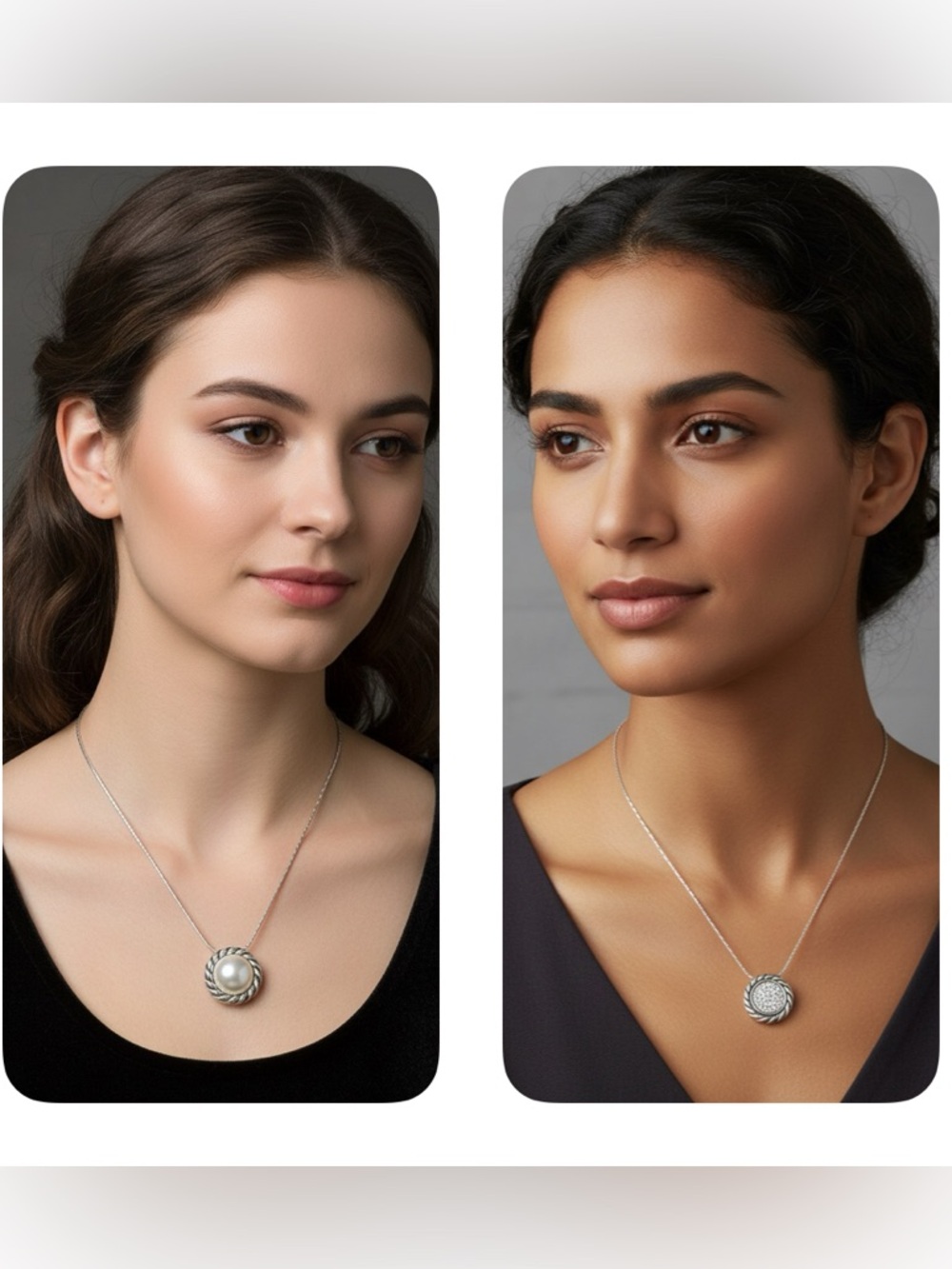 Brighton Magic Reversible faux pearl crystal pendant necklace silver snake chain